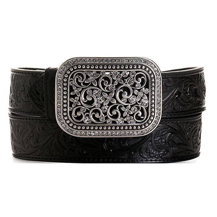 Cinturón Ariat para mujer de 3,8 cm con hebilla de arnés y puntada de insecto – Cinturón estilo western de cuero marrón medio