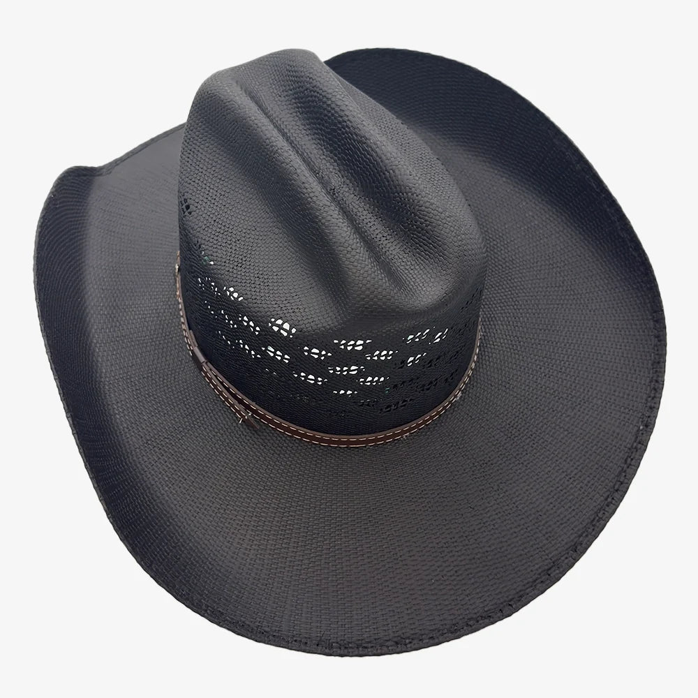 Coyote Bangora Straw Cattleman Cowboy Hat - Black