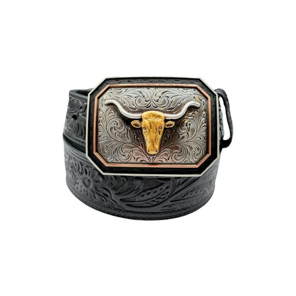 Cinturón Ariat para hombre con triple costura en el borde – Cinturón estilo western de cuero marrón Rowdy