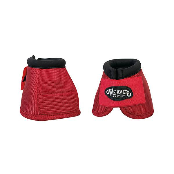 Weaver Leather Ballistic No‑Turn Bell Boots – Pair in red color for horse hoof protection and performance.
