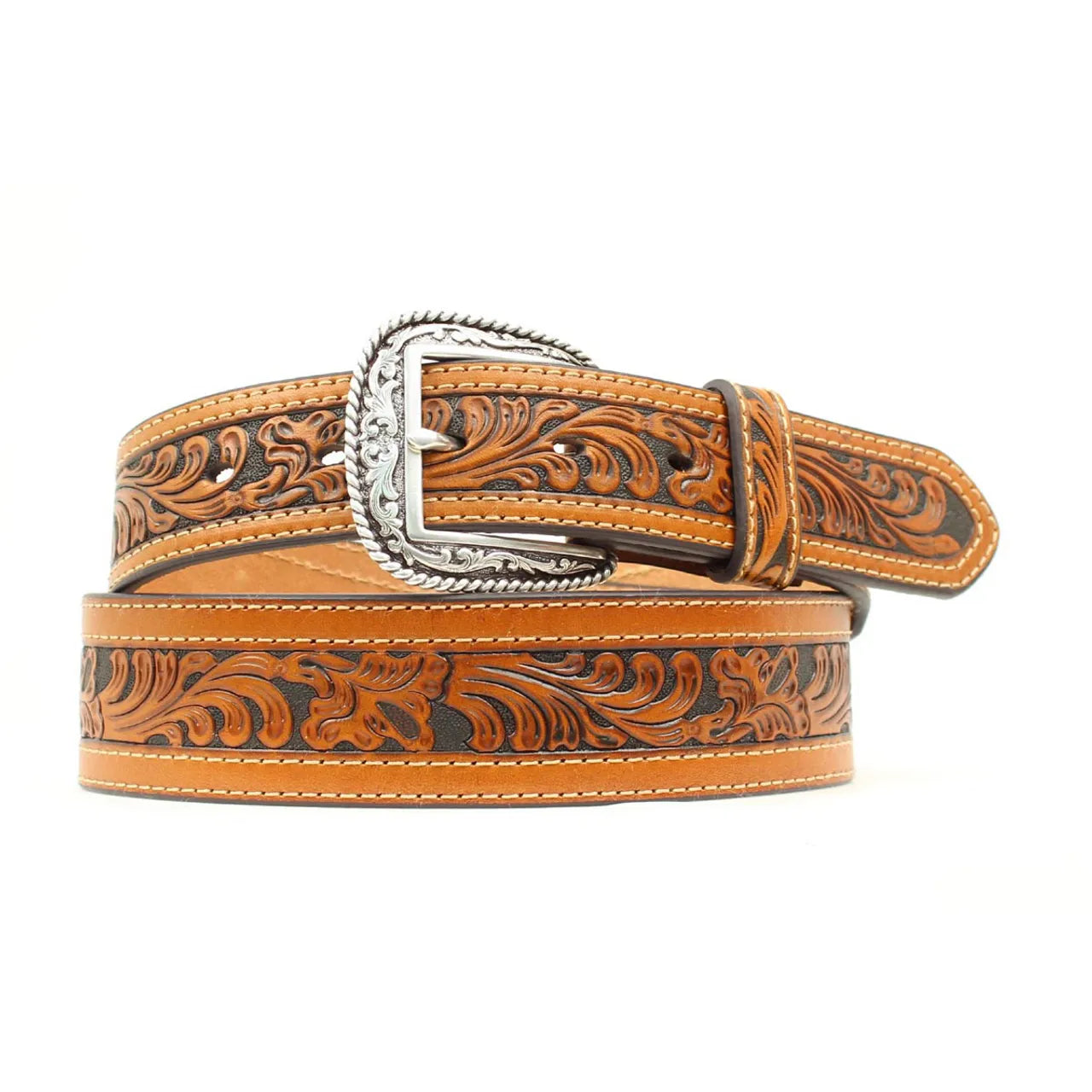 Ariat Men’s Western Belt – Floral Embossed Leather Cowboy Belt