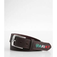 Cinturón Ariat de 3,8 cm con escudo y logotipo en relieve para hombre – Cinturón estilo western de cuero marrón Rowdy
