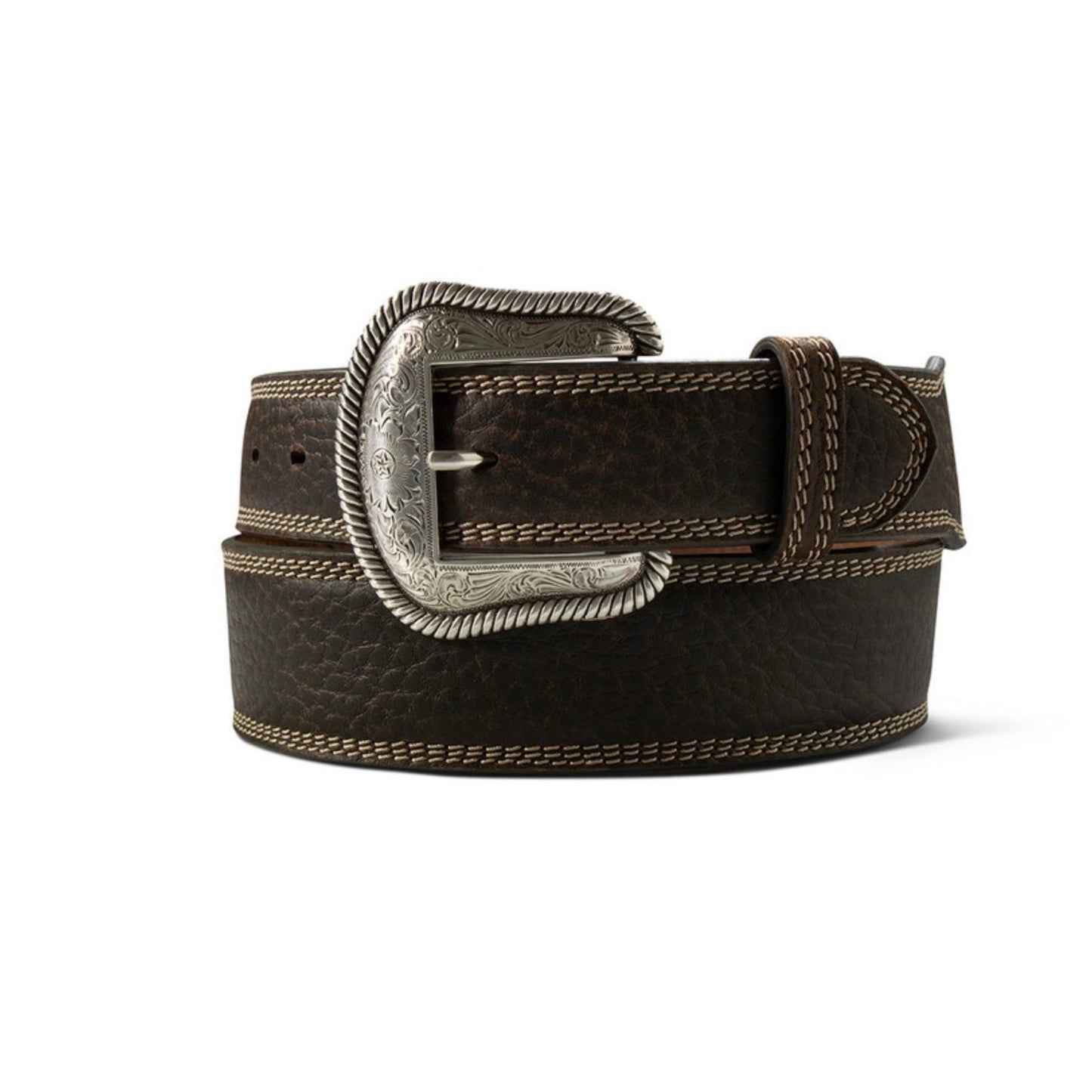 Cinturón Ariat para hombre con triple costura en el borde – Cinturón estilo western de cuero marrón Rowdy