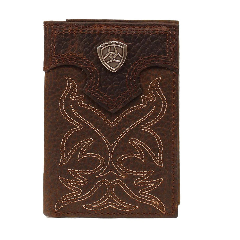 Ariat Premium Brand Men’s Trifold Wallet – Genuine Leather Western Wallet
