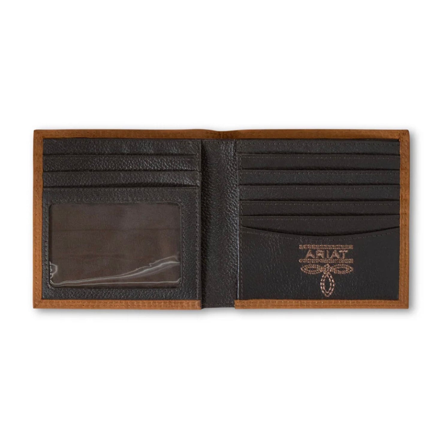 Cartera plegable Ariat para hombre – Piel marrón medio con logotipo en relieve