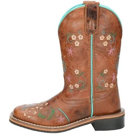 Botas vaqueras Smoky Mountain 3841 para niños: marrón desgastado con costuras azules