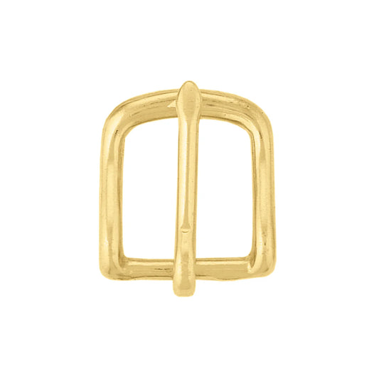 Gold metal buckle on a white background