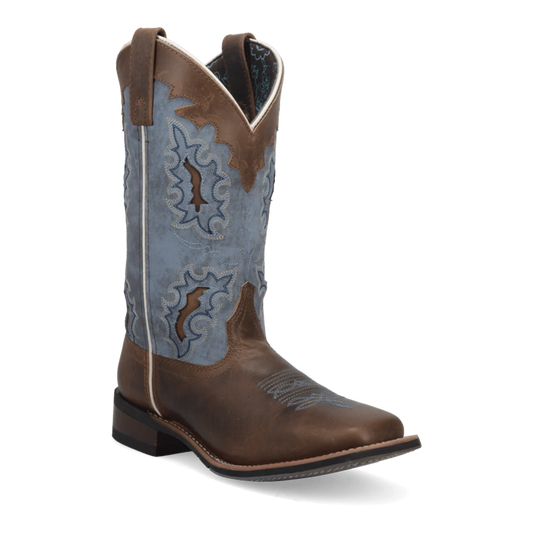 Laredo Isla Women's Leather & Denim Western Cowboy Boots – Tan/Blue