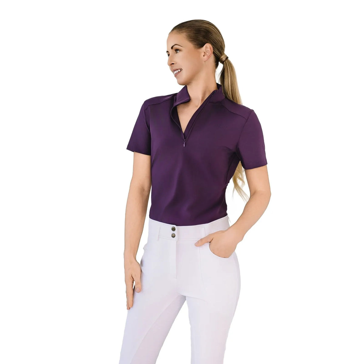 Women’s Thelma Quarter Zip Short Sleeve Top – Plum Perfect