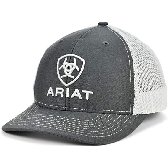 Ariat Men's Grey & White Hats Mesh Back Snapback Patch Cap Hat