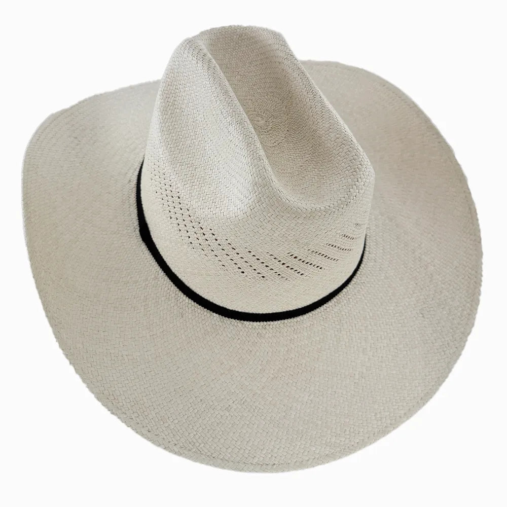 Chase Toquilla Straw Curled Panama Cowboy Hat - Cream