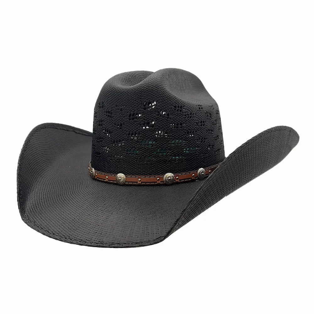 Coyote Bangora Straw Cattleman Cowboy Hat - Black
