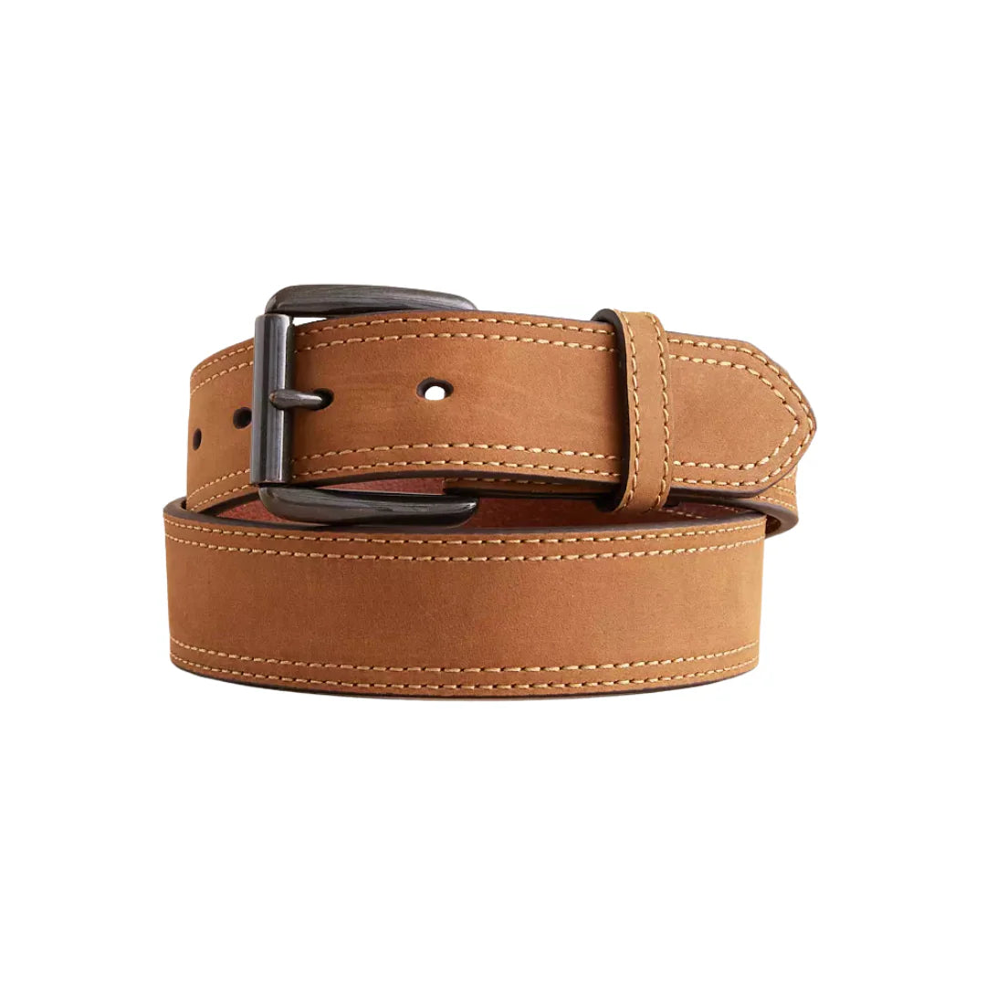 Ariat Men’s 1½" Roller Buckle Belt – Medium Brown Leather with 2-Row Stitch