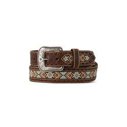 Ariat Men’s 1½" Step Lace Embroidered Inlay Belt – Multicolor Western Leather Belt