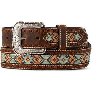 Ariat Men’s 1½" Step Lace Embroidered Inlay Belt – Multicolor Western Leather Belt