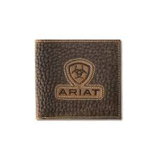 Ariat Large Bifold Wallet – Brown Leather with Inlay Patch Western Design