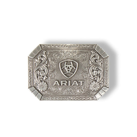 Ariat Rectangle Floral Buckle – Western Belt Buckle with Floral Engraving