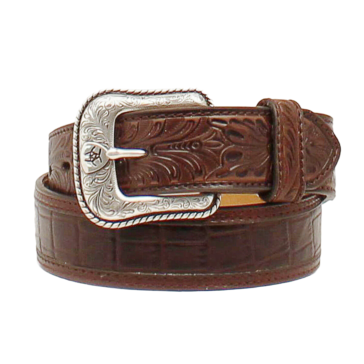 Cinturón Ariat para hombre con triple costura en el borde – Cinturón estilo western de cuero marrón Rowdy