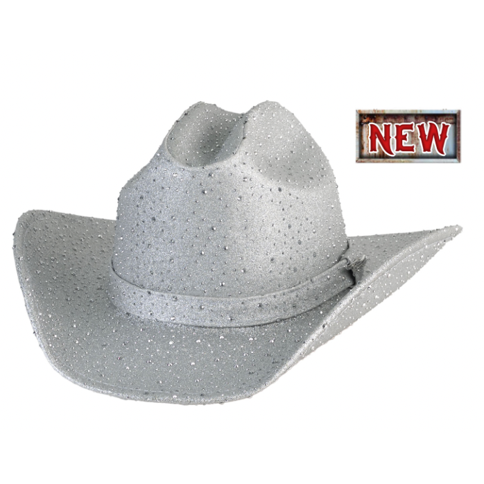 Glitzy Spark Silver Glitter Cowboy Hat