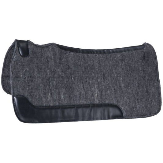 Gray saddle pad with black border on a white background