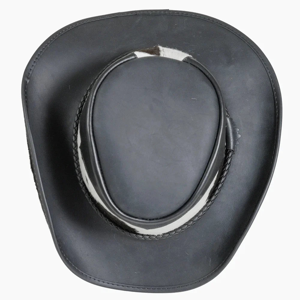 Pinto Leather Cowboy Hat with Calf Accents - Black