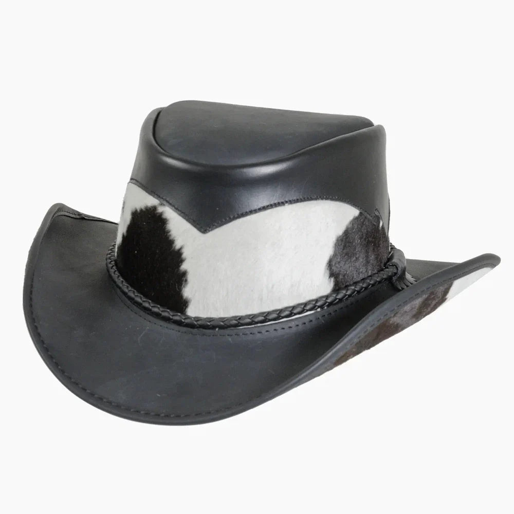 Pinto Leather Cowboy Hat with Calf Accents - Black