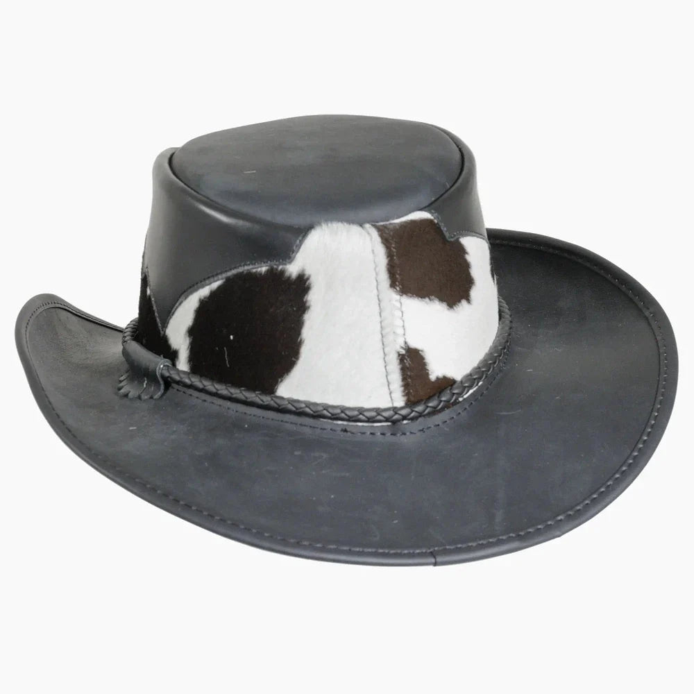 Pinto Leather Cowboy Hat with Calf Accents - Black