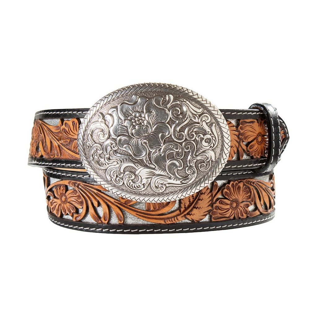 Cinturón Ariat para mujer de 3,8 cm con hebilla de arnés y puntada de insecto – Cinturón estilo western de cuero marrón medio